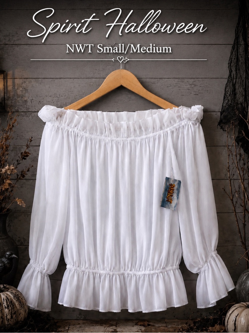 🖤 Spirit Halloween White Peasant Blouse S/M NWT Medieval Pirate Steampunk